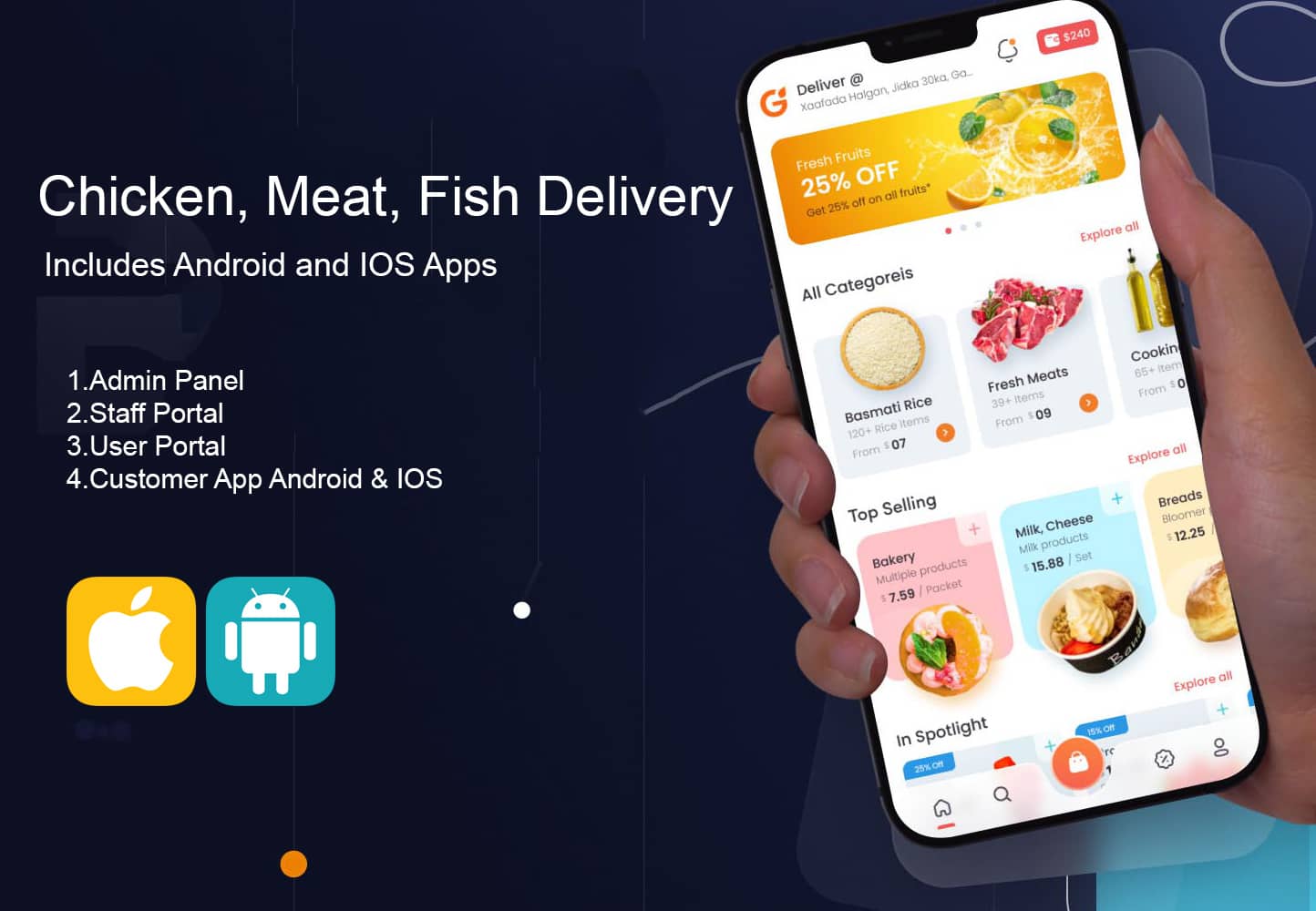 Chicken, Meat, Fish Delivery Apps With Admin Portal